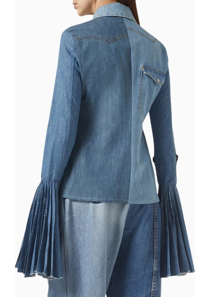 Mode Recycled Denim Bell-Sleeve Lüks Kadın Gömlek modelleri