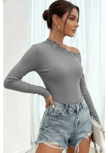 Dantelli Çapraz Yaka Slim Fit Bluz modelleri