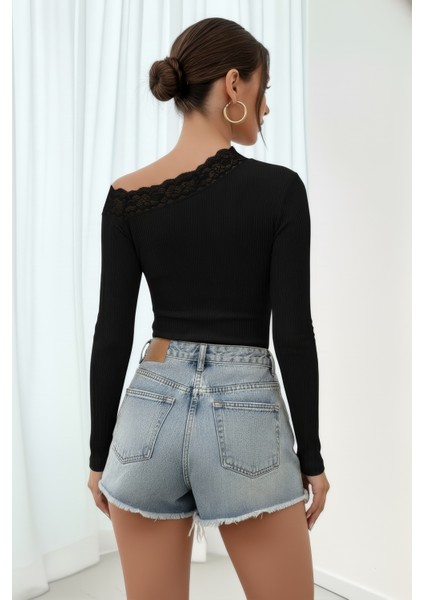 Dantelli Çapraz Yaka Slim Fit Bluz modelleri