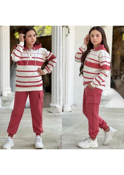 Kapüşonlu Lastikli Paça Full Likra Kışlık Alt Üst Kız Çocuk Eşofman Takımı-Bayramlık fiyatları