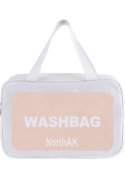 Şeffaf Seyahat Makyaj Çantası - Kozmetik ve Makyaj Çantası Büyük Boy Washbag Pembe