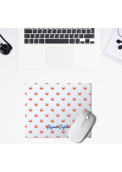 Isme Özel Baskılı Mousepad / Kişiselleştirilebilir Hediyelik Mousepad / Yengeç Desenli Mousepad