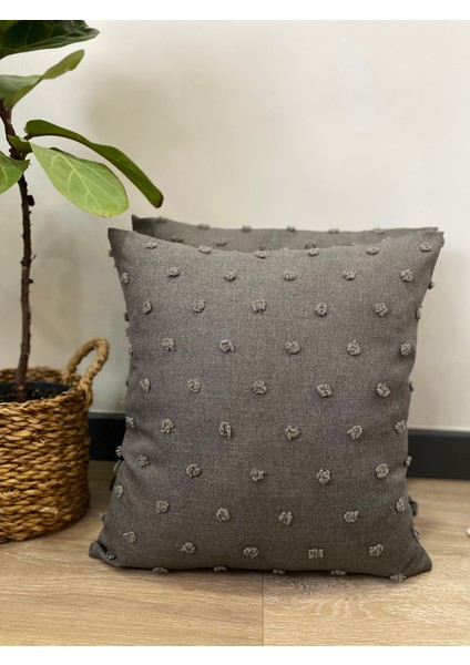 Mu Desing Craft Antrasit Sade Ponpon Dikişli Kırlent modelleri