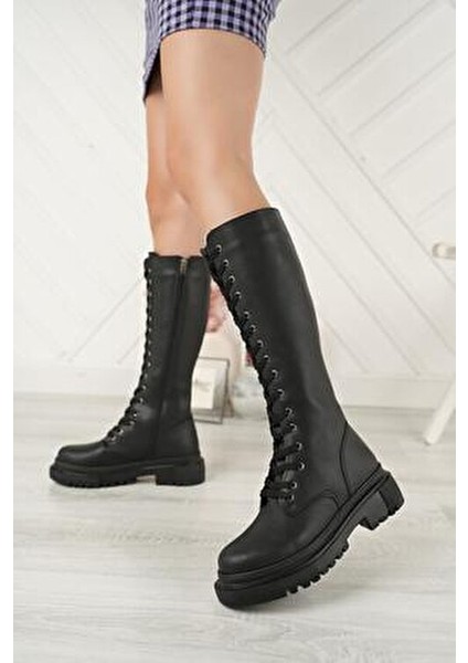 Kadın Günlük Çizme Bağcıklı ve Yan Fermuarlı Antialerjik Malzeme ile 5 cm Topuk
