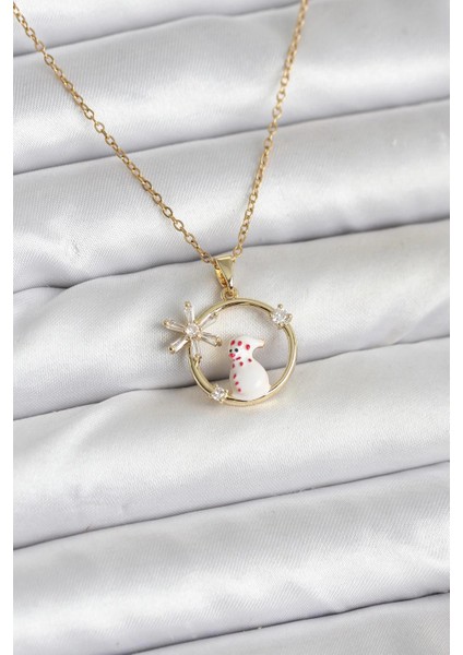 316L Çelik Zincir Gold Zirkon Taşlı Yılbaşı Temalı Kadın Kolye