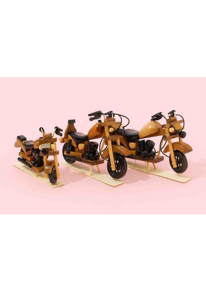 Retro Ahşap Vintage Motosiklet Biblo 3 Lü Set
