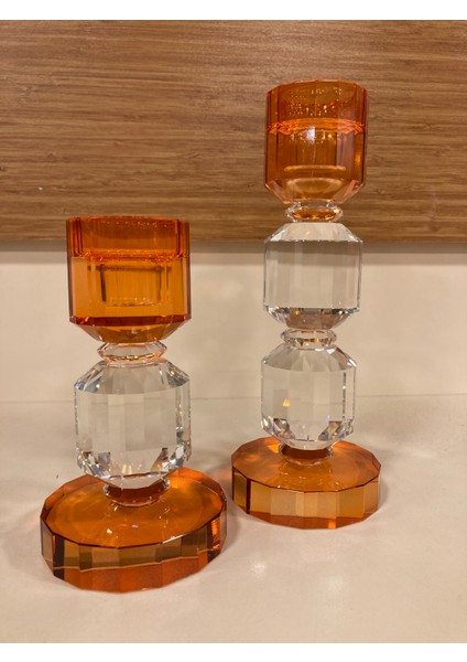 Şamdan Mumluk 2'li Kristal Boğum Model Turuncu Renk Yükseklik 21-15 cm Çap 8 cm fiyatları