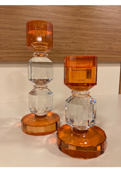 Şamdan Mumluk 2'li Kristal Boğum Model Turuncu Renk Yükseklik 21-15 cm Çap 8 cm fırsatları
