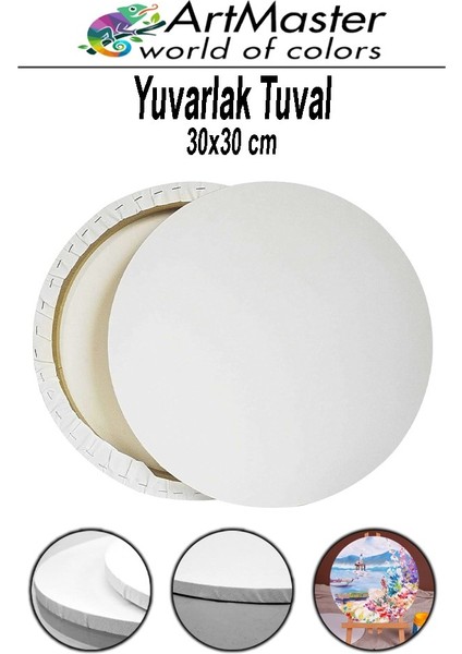 Yuvarlak Tuval 30X30 cm 1 Adet Astarlı Resim Tuvali Arkadan Zımbalı Akrilik Boya Yağlı Boya Resim Çerçevesi