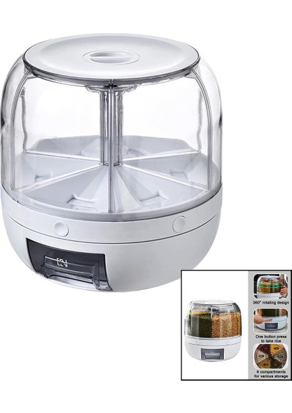 360° Dönebilen Gıda Organizeri 6 Bölmeli - 6kg. Otomatik Düğme Musluk (5047)