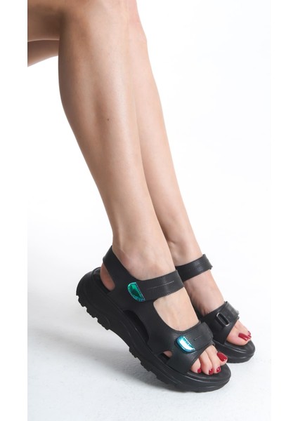Lamıa Cırt Cırtlı Ortopedik Taban Kadın Sandalet Cst - Siyah