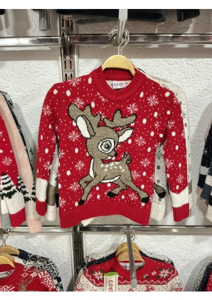 Kız Çocuk Geyik Desenli Yılbaşı Triko Kazak fiyatları