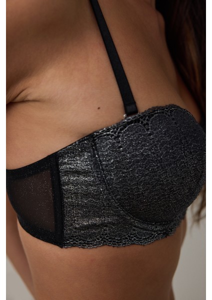 Gümüş Antrasit Bloom Shinny Sütyen