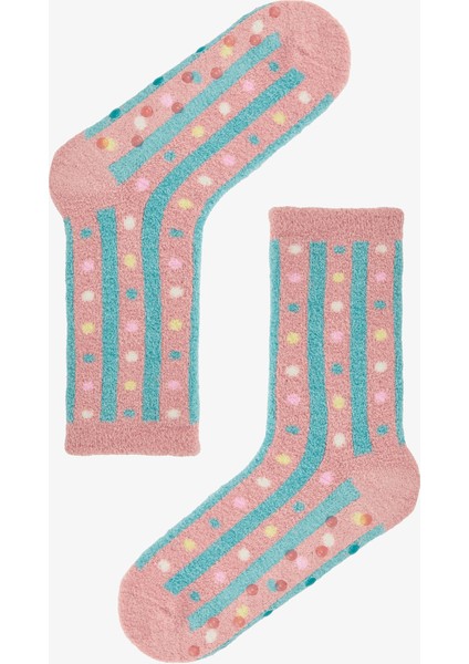 Lila Puantiyeli Yumuşak Ev Patiği