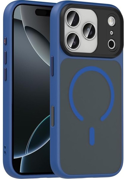 17 Pro Için Kılıf Mat Arka Yüzey Uyumlu Şarj Özellikli Flet M-Safe Kapak (Lacivert)