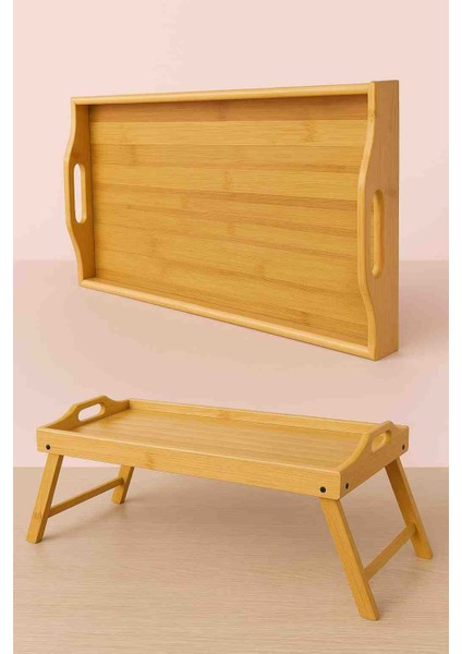 Retro Vintage Ahşap Bambu Çocuk ve Çok Yönlü Ayaklı Servis Tepsisi fiyatları