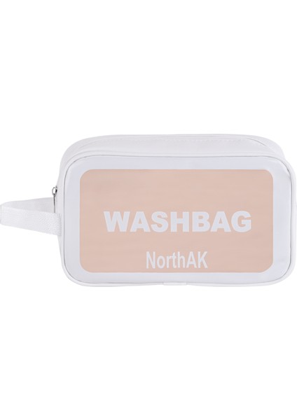 Şeffaf Seyahat Makyaj Çantası - Kozmetik ve Makyaj Çantası Büyük Boy Washbag Pembe
