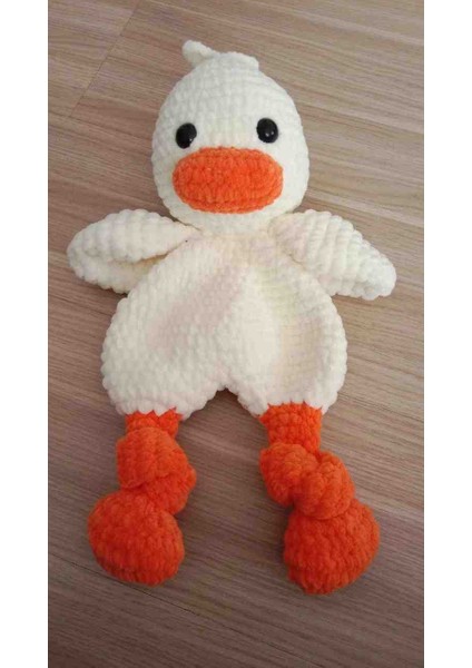 Amigurumi Beyaz Kadife Ipten Ördek Uyku Arkadaşı