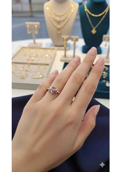 Lotus Çiçeği Ayarlanabilir Pirinç Kaplama Zirkon Taşlı Özel Tasarım Yüzük