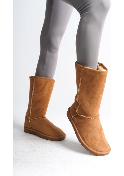 Freya Bağcıksız Düz Taban Içi Kürklü Süet Kadın Bot Stt - Taba