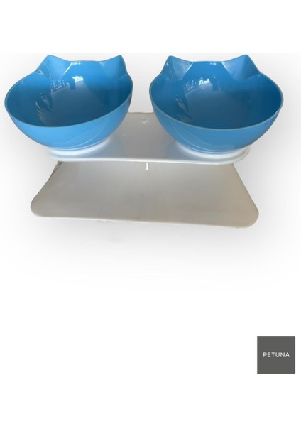 Iki Hazneli Kedi Kafalı Beyaz Standlı Kedi Mama ve Su Kabı 350 ml modelleri