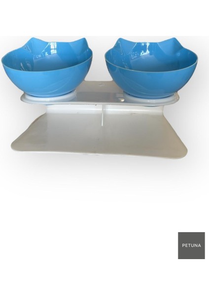 Iki Hazneli Kedi Kafalı Beyaz Standlı Kedi Mama ve Su Kabı 350 ml indirimleri