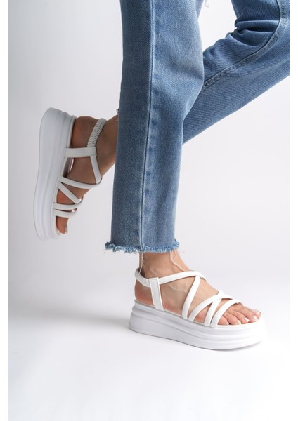 Bella Lastikli Şerit Detaylı Ortopedik Taban Kadın Sandalet Cbt - Beyaz fiyatları