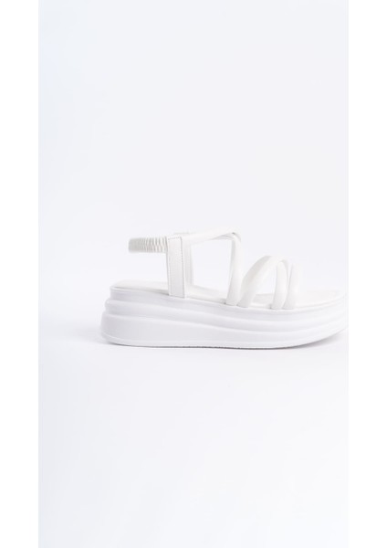 Bella Lastikli Şerit Detaylı Ortopedik Taban Kadın Sandalet Cbt - Beyaz