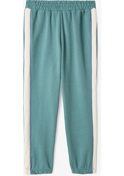 Koyu Yeşil Kız Çocuk Biyeli Yüksek Bel Oversize Jogger Eşofman Altı