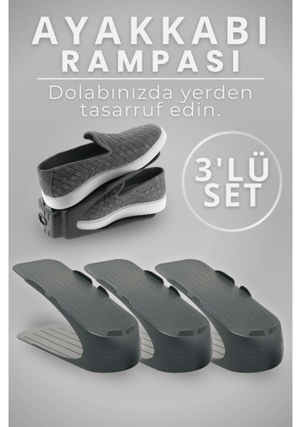 Ayakkabı Rampası 3 Adet | Dolap Düzenleyici Ayakkabı Sergi Rampası