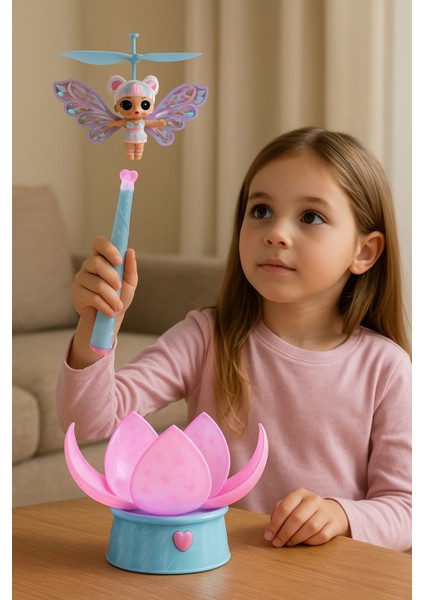 L.o.l Sihirli Uçan Peri Bebek LED Işıklı Küre ve Sihirli Asa ile Uçan Oyuncak Kız Bebek - 1 Adet