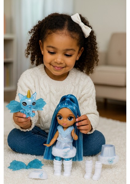 Kanatlı Mini Rainbow High Littles Gökkuşağı Perisi Bebeği Sapphire Bradshaw Oyuncak Seti Maviş Bebek - 14 cm