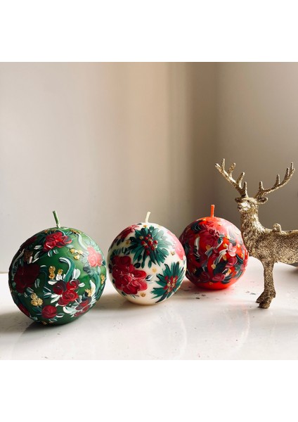 3'lü Yılbaşı Top Mum El Çizimi Set