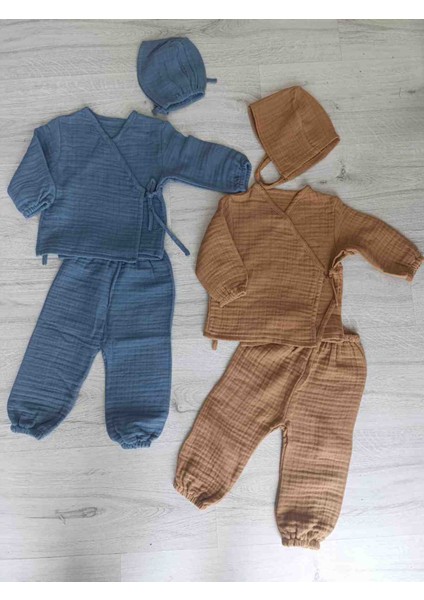 Ikili Müslin Bebek Takımı/ Iki Alt Üst / Iki Şapka / Iki Eldiven/ Hastane Çıkışı