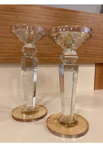 Şamdan Mumluk 2'li Kristal Piramit Model Bal Rengi Yükseklik 24VE22 cm Çap 10 Cmyü fiyatları