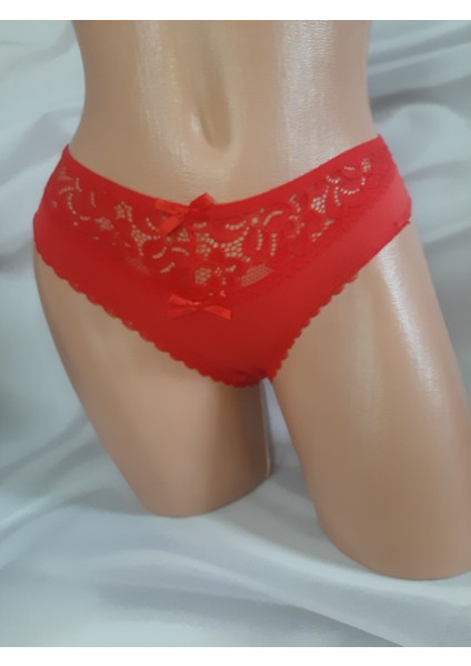 yeniyıl Kırmızı %90 Cotton %10 Elastan Ön Çift Kurdela Detaylı Dantelli Arkası Yarım Dantelli Kadın Fantazi Külot modelleri