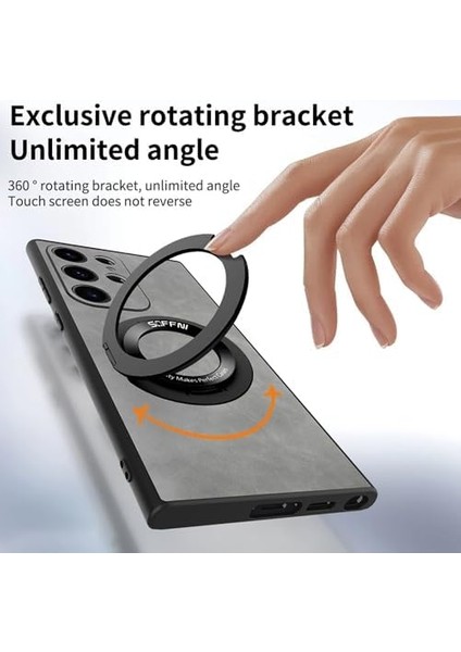 Galaxy S24 Ultra ile Uyumlu Kılıf 360° Dönen Magstand Kılıf Yüzüklü Parmak Geçmeli Stand Olabilen 2mm Çıkıntı Kamera Koruma Magsafe ile Uyumlu Ring Kapak Green