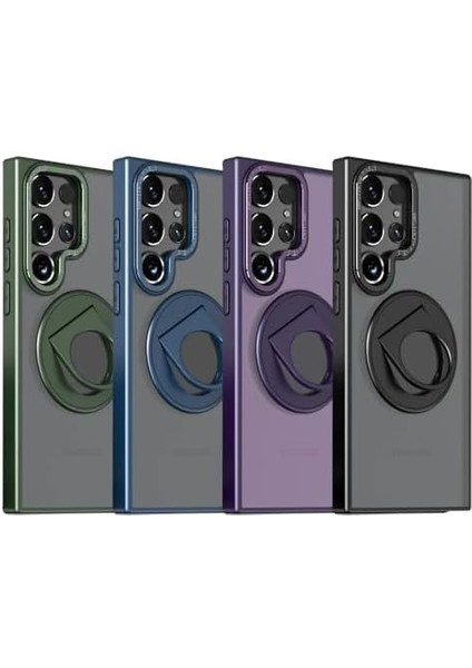 Galaxy S24 Ultra ile Uyumlu Kılıf 360° Dönen Magstand Kılıf Yüzüklü Parmak Geçmeli Stand Olabilen 2mm Çıkıntı Kamera Koruma Magsafe ile Uyumlu Ring Kapak Green fiyatları
