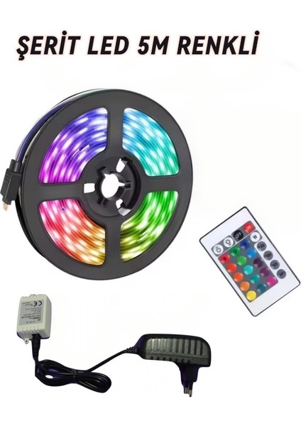 5 Metre Kumandalı Animasyonlu Şerit LED – Adaptörlü Tak Çalıştır Rgb Işık Seti