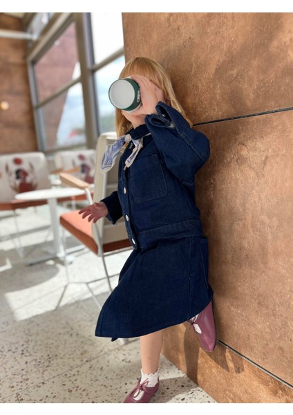 Kız Çocuk Pamuklu Denim Ceket ve Pileli Denim Etek Takım fiyatları