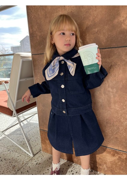 Kız Çocuk Pamuklu Denim Ceket ve Pileli Denim Etek Takım fırsatları