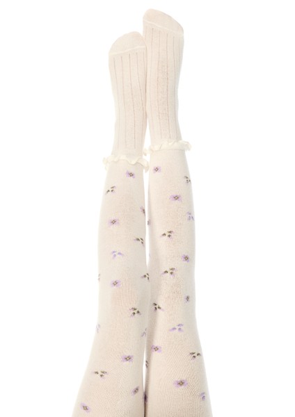 Marshmallow Kız Çocuk Çiçekli Fırfırlı 100 Denye Külotlu Çorap