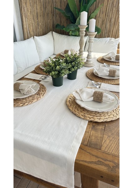 Keten Dokulu Ekru Runner (Peçetesiz)