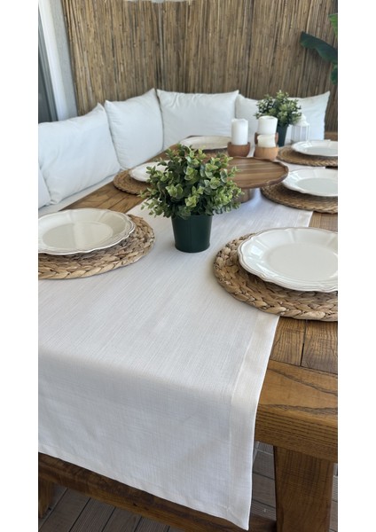 Keten Dokulu Ekru Runner (Peçetesiz)
