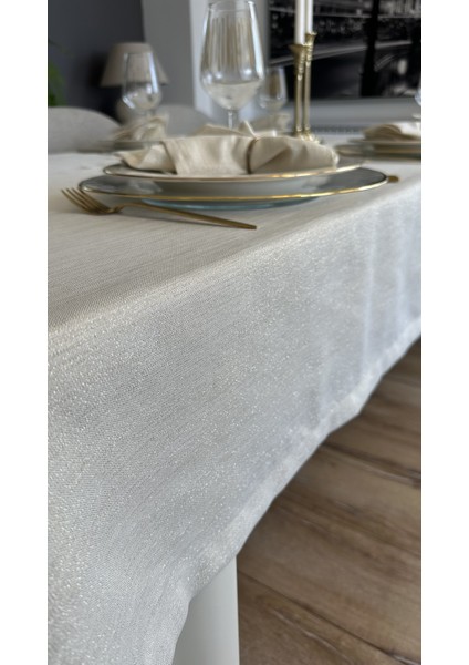 Keten Dokulu Gold Simli Dantel Runner Detaylı Masa Örtüsü (Peçetesiz) modelleri