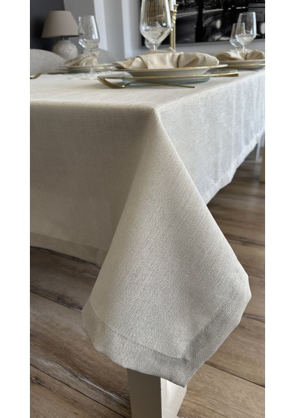 Keten Dokulu Gold Simli Dantel Runner Detaylı Masa Örtüsü (Peçetesiz) indirimleri