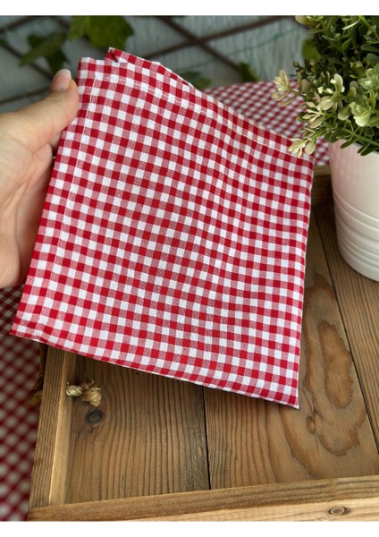 6 Ad Thin Keten Kumaş Kırmızı Pötikareli Peçete