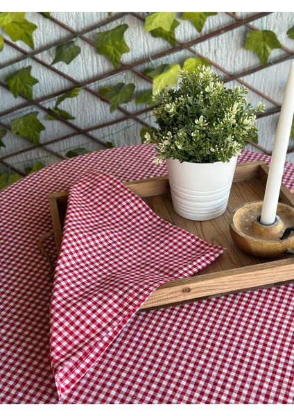 6 Ad Thin Keten Kumaş Kırmızı Pötikareli Peçete modelleri