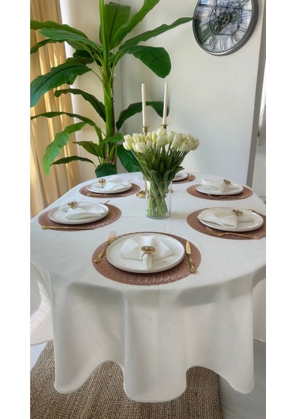 Keten Dokulu Sedefli Simli Beyaz Oval Masa Örtüsü (Peçete Dahil Değil) fırsatları
