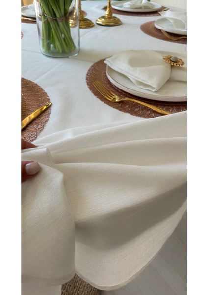 Keten Dokulu Sedefli Simli Beyaz Oval Masa Örtüsü (Peçete Dahil Değil) indirimleri